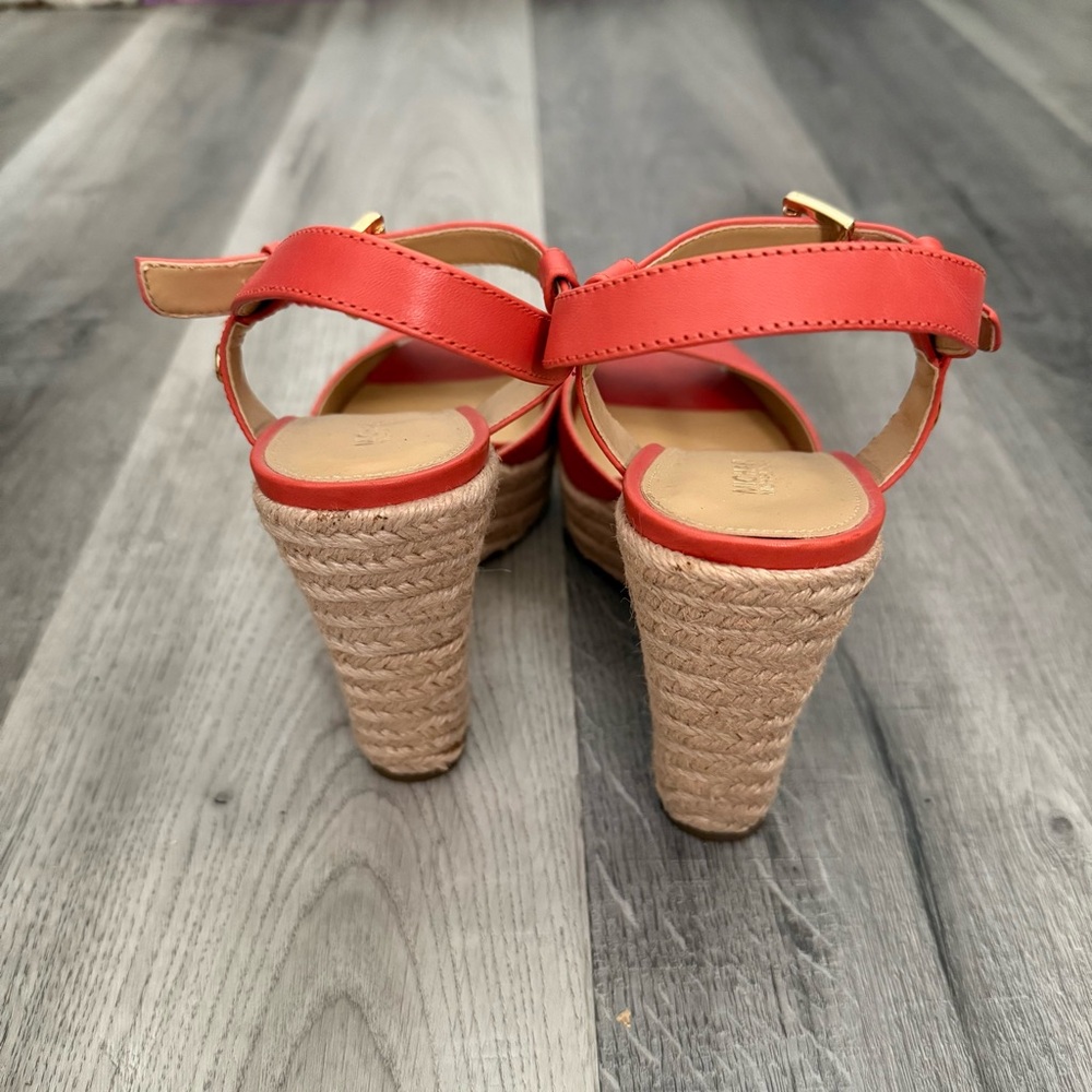 Michael Kors coral-colored wedge sandals with a jute-trimmed espadrille Sz. 8M - Picture 3 of 4